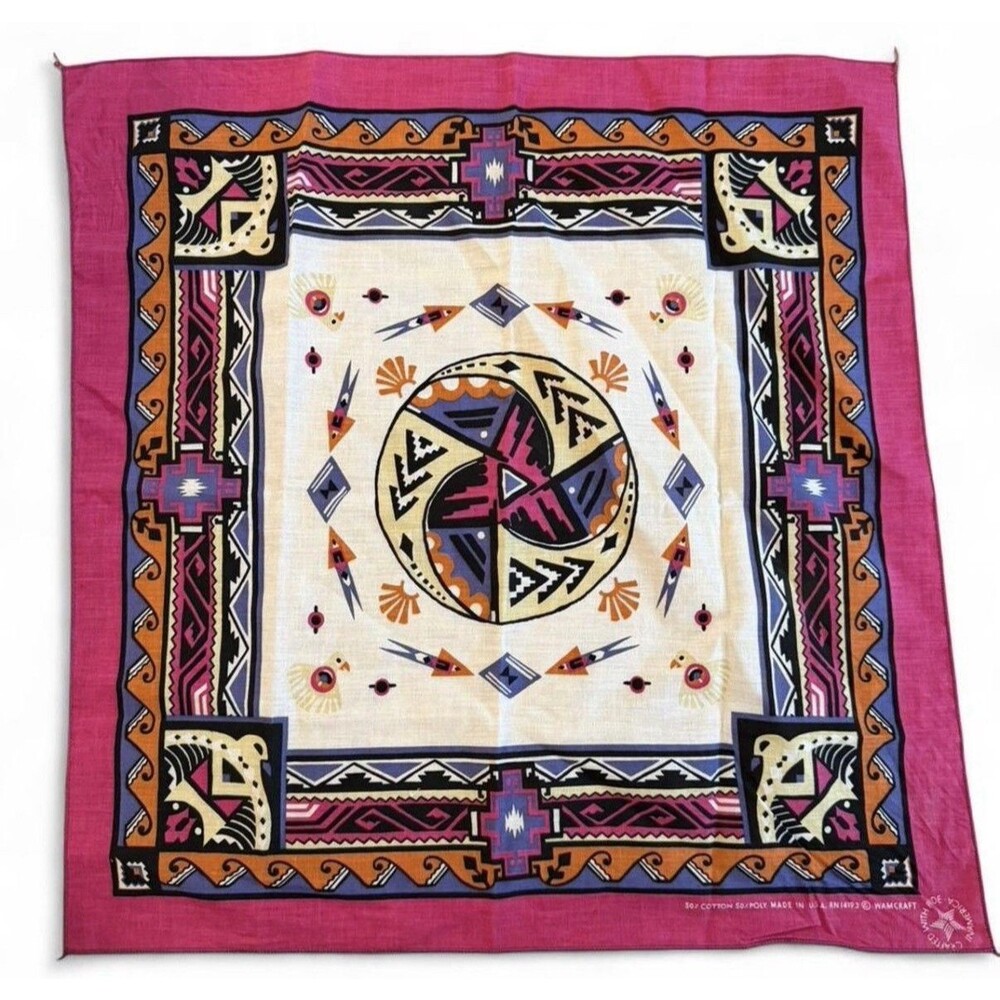 Wamcraft Vintage Bandana Handkerchief Southwestern Aztec Made In USA 21x21